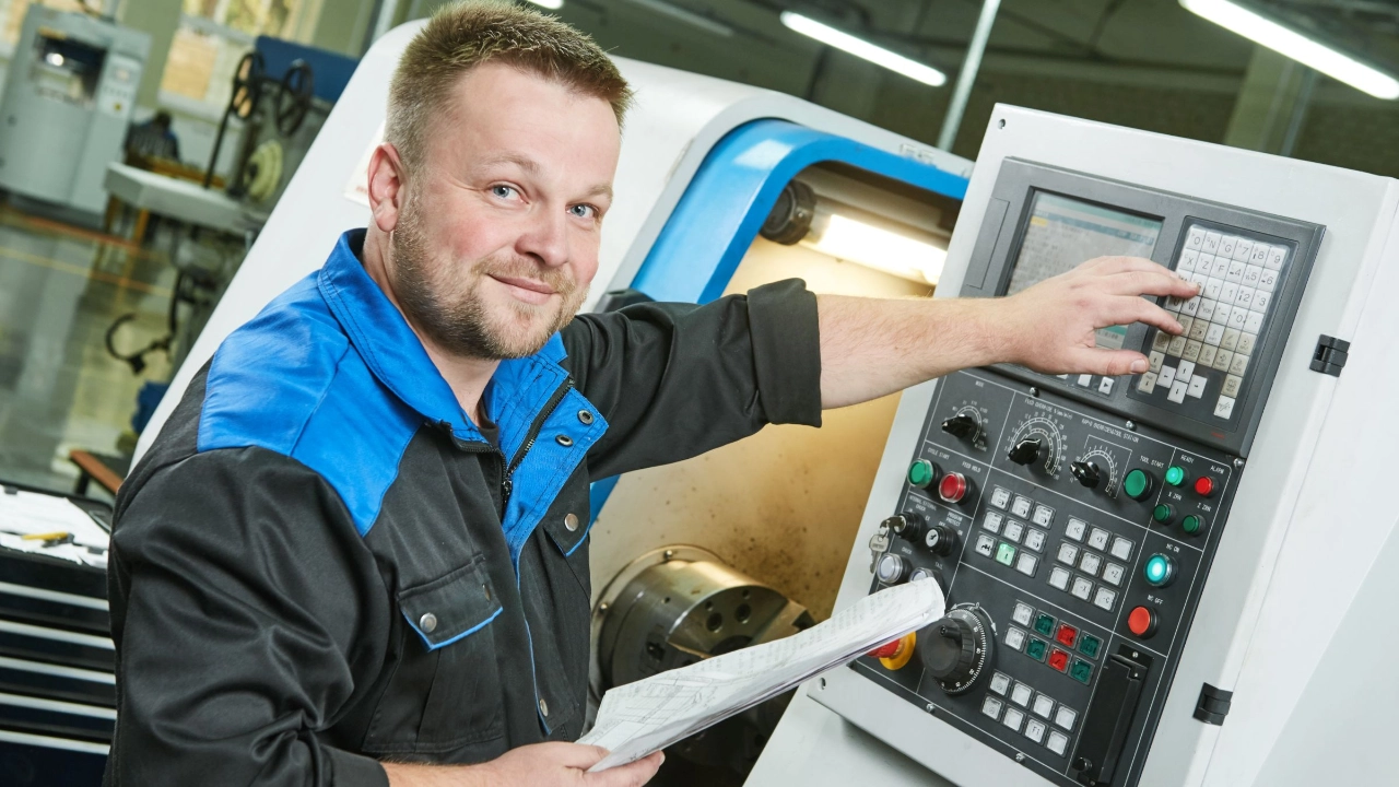 Arbeitnehmer beim Bedienen einer Maschine